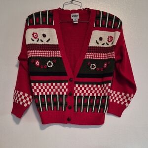 Vintage Koret Cardigan Sweater Small Red and Black